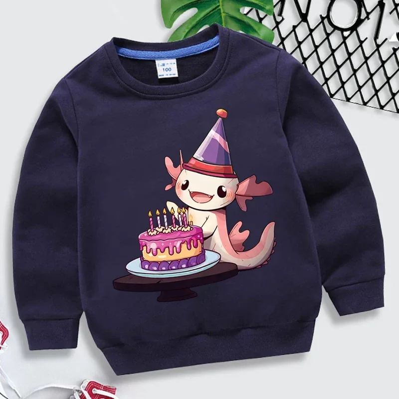 Axolotl Birthday Autumn Winter Children\'s Sweatshirts Kawaii Animal Baby Boys Hoodies Cute Axolotl Kids Clothes Girls Pullover