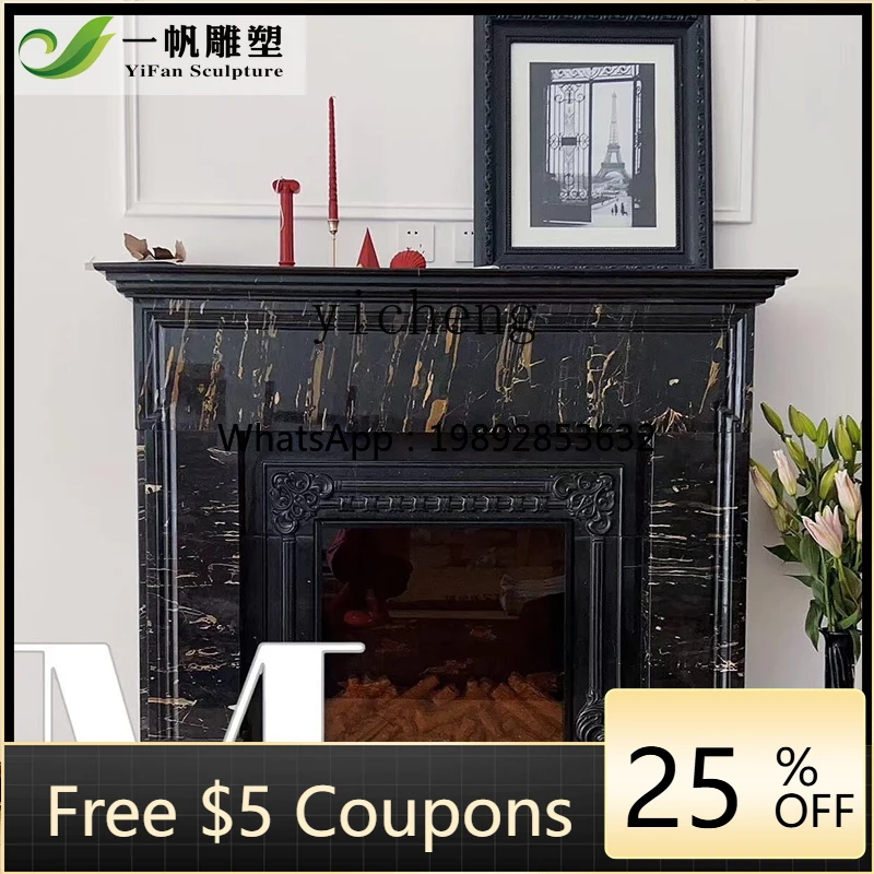 LYY  marble fireplace fireplace black gold flower black stone retro simple