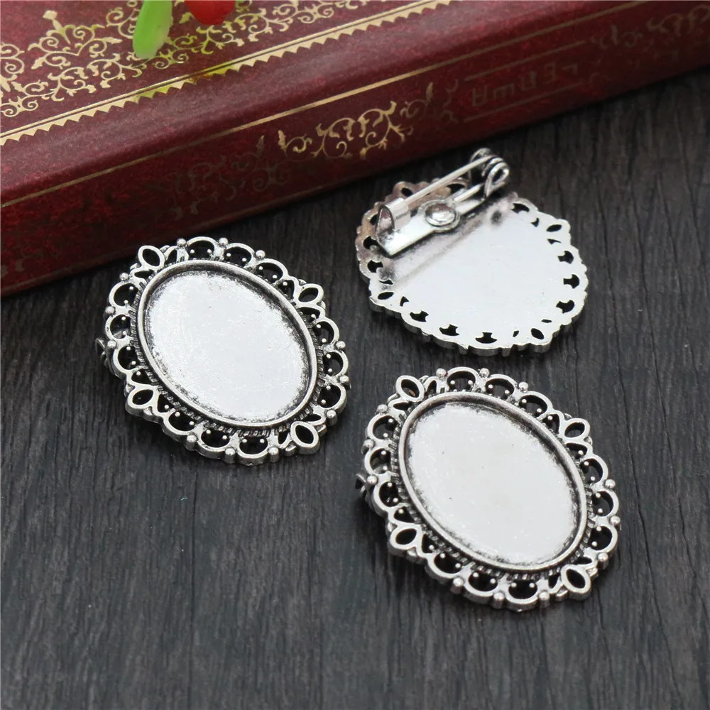 10pcs 13x18mm Inner Size 2 Style Antique Silver Plated Brooch Style Cameo Cabochon Base Setting Charms Pendant necklace findings