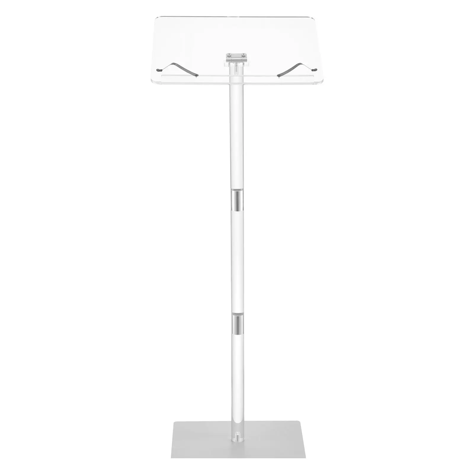 Podium Stand, 43-Inch Acrylic Lectern, Portable Laptop Desk with Wide Reading Surface, Book Clips, Adjustable Angle, Floor-Stand