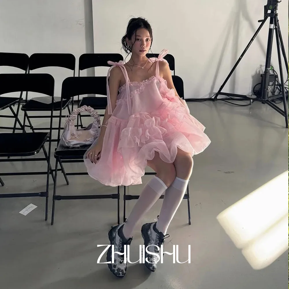 

ZHUISHU Customized Pink Short Prom Cocktail Dresses Sleeveless Pleats Mini Wedding Party Gowns Women 2025 Backless Organza