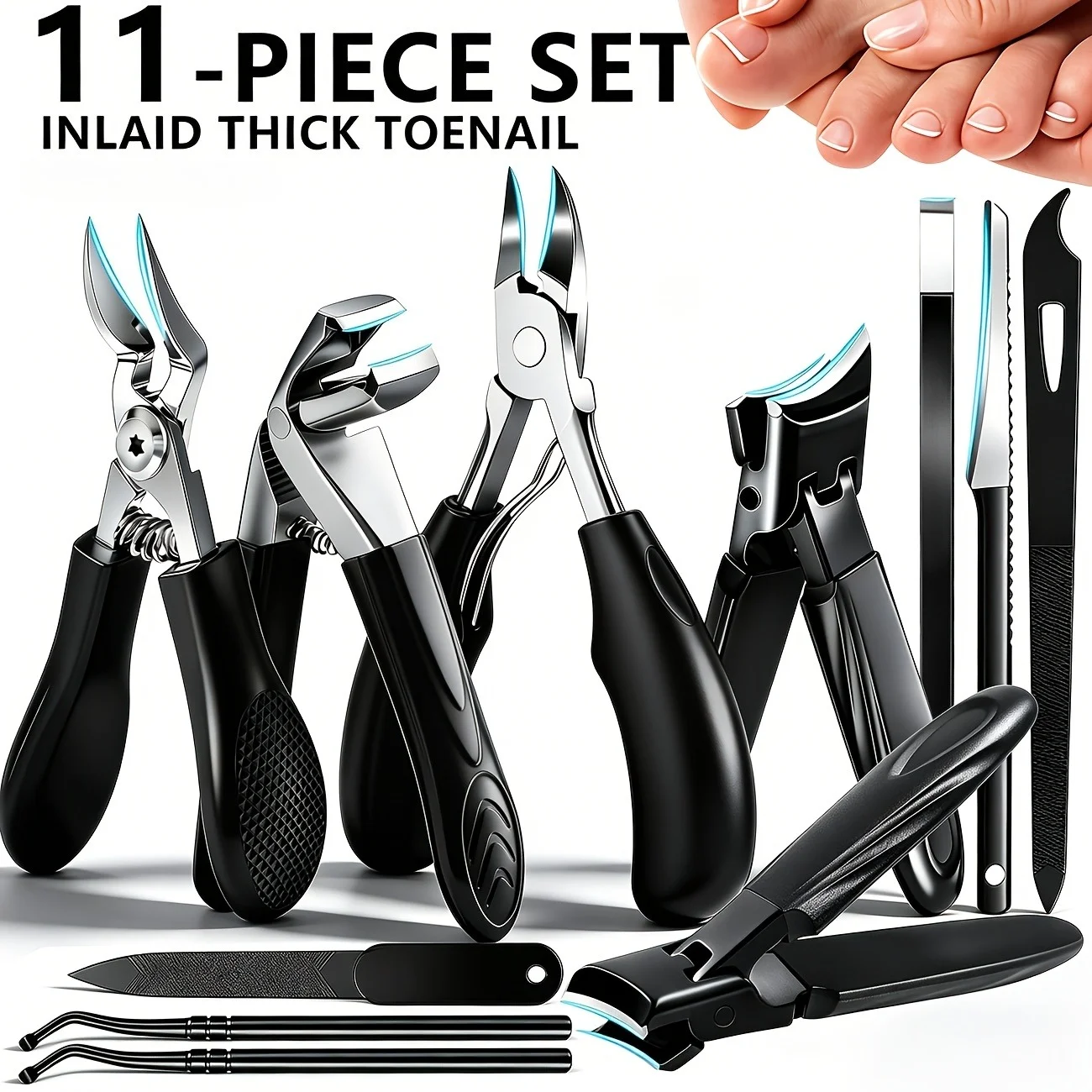 

11pcs Professional Heavy Duty Pedicure Tools Thick Nail Toenail Clipper Set for Seniors Ingrown / Dead Skin Scraper / Nail File