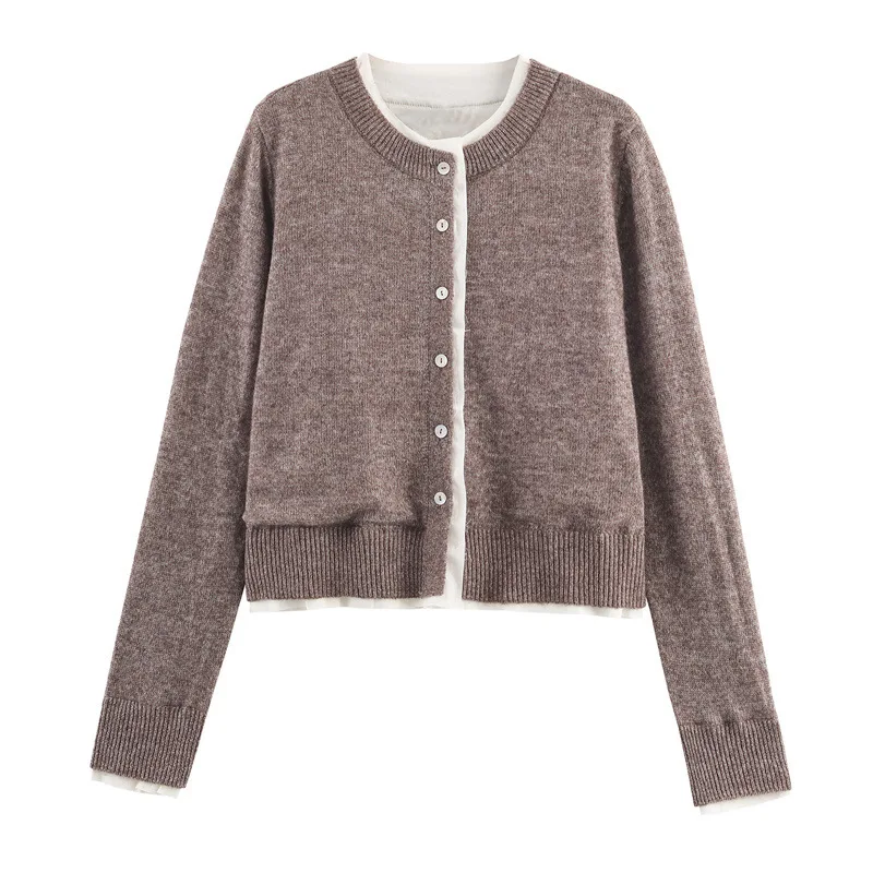 Autumn New Fashionable Simple Contrasting Knitted Jacket