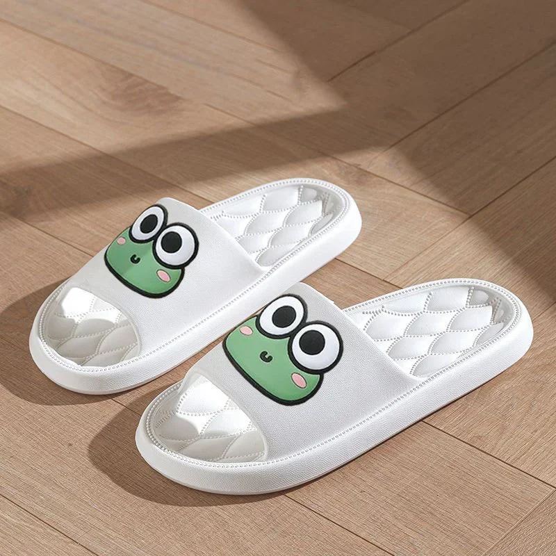 Hot Summer Beach Slides Men Bathroom Anti Slip Slippers Women Home Flip Flops Cartoon Cute Frog Soft Eva Thick Bottom Sandals