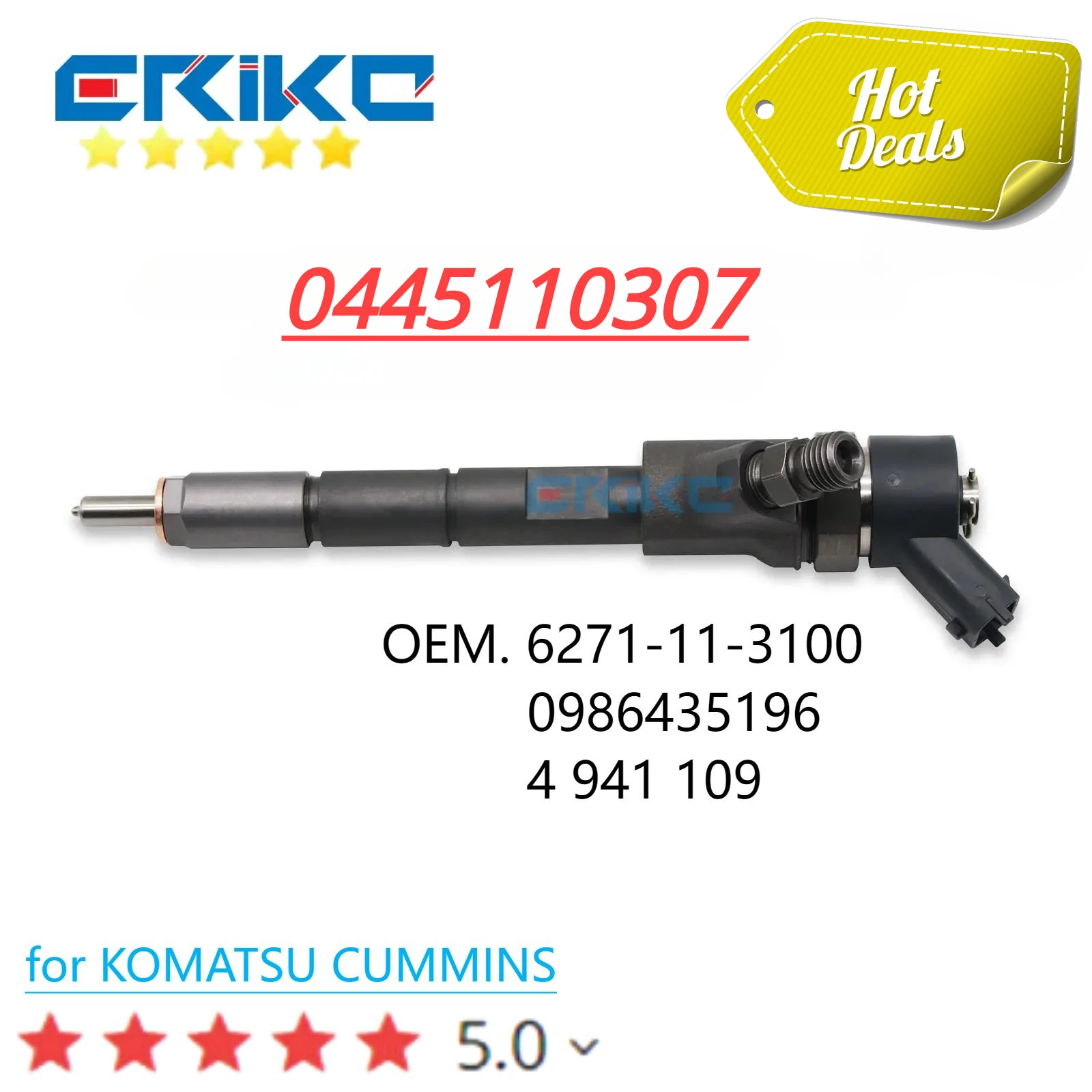 

0445110307 Common Rail Injector 6271-11-3100 for KOMATSU PC70-8 PC130-8 6271113100 4941109 Fuel Inyector Nozzle 0 445 110 307