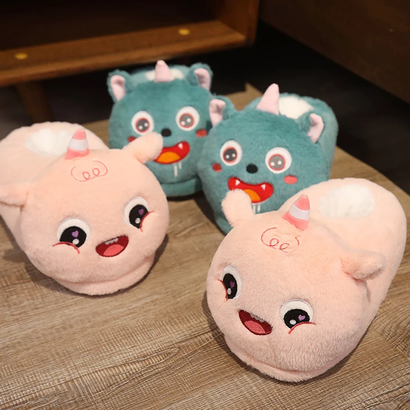 Pantoufles à talons d'animaux de dessin animé pour hommes et femmes, chaussures de maison en peluche, anti-ald, hiver, Nairobi, Orn, hamster, monstre, over, D37, cerf, 1 paire