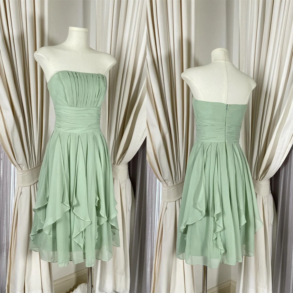 

Customized Elegant Graceful Green Chiffon Evening Dress Temperament Strapless Sleeveless Zipper Back Special Occasion Gowns