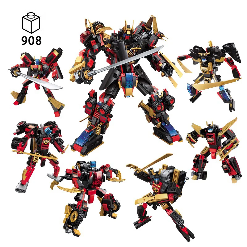 

908PCS 6-in-1 Transformable Robot Building Kit, Armor Warrior MOC STEM Toy for Boys & Kids Gift