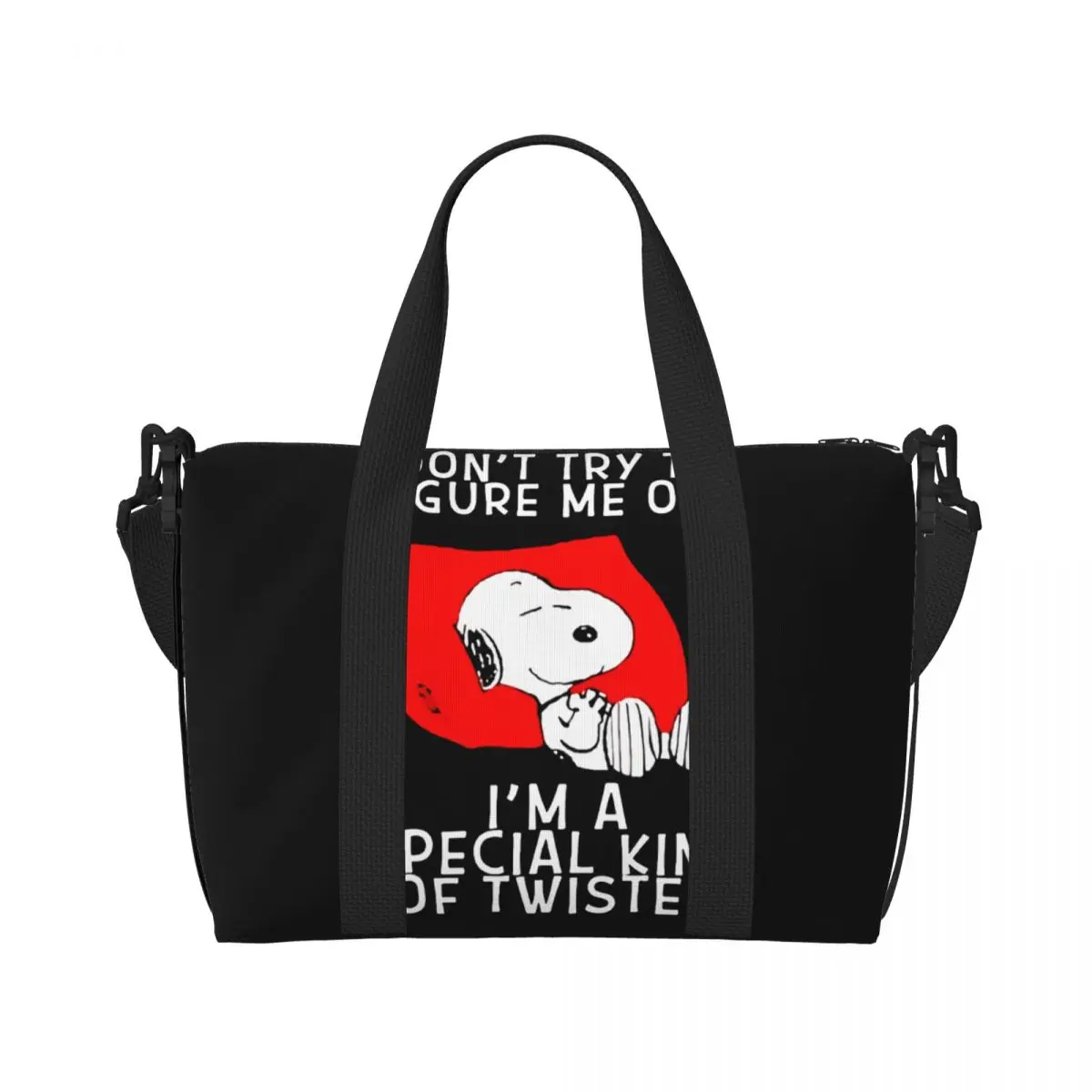 Custom S-Snoopys Dog Cartoon Beach Tote Bag for Women Big Compartment Gym Beach Travel Bags