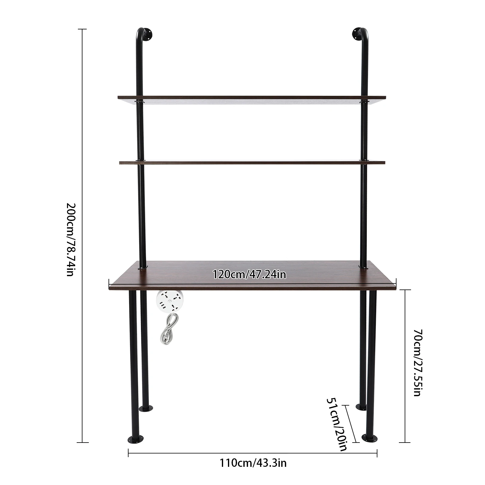3 Tier Wall Mounted Desk Floating Shelves Organizer for Home Office Space Saving Computer Writing Table Workstation