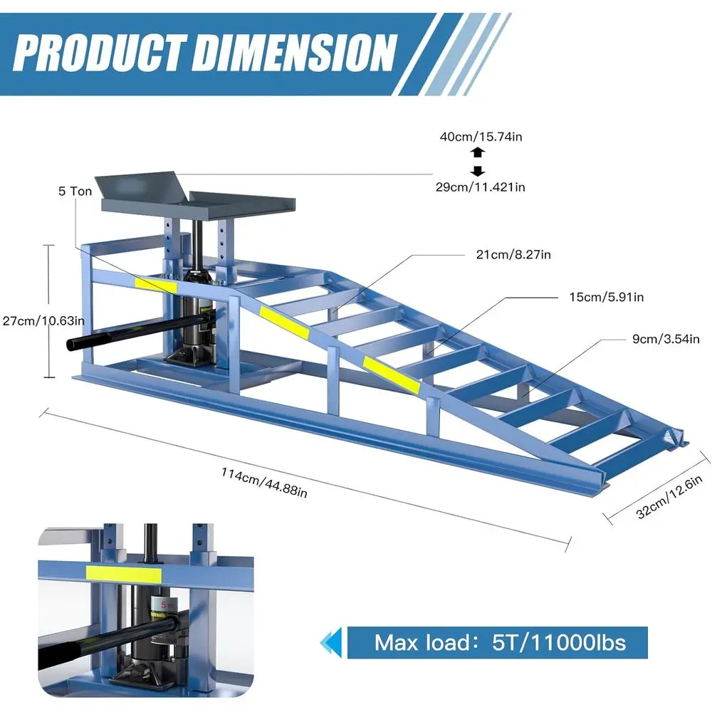 Dual Heavy-Duty Vehicle Jacks, 5-Ton Capacity, Night-Reflective Safety, Adjustable Height, Workshop Platform