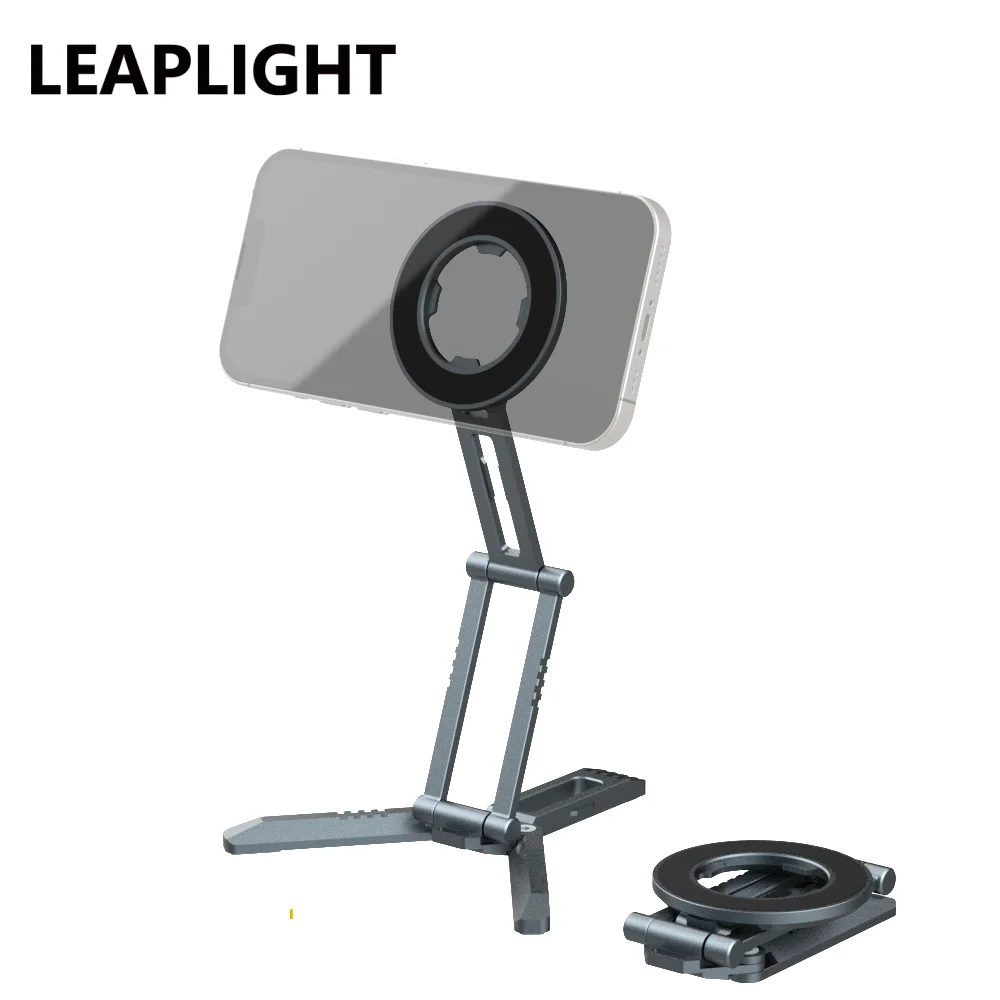 

LEAPLIGHT Foldable Magnetic Phone Tripod Stand w Arca Desktop Magnet Phone Holder for Iphone 16 15 14 13 12 Samsung Magsafe