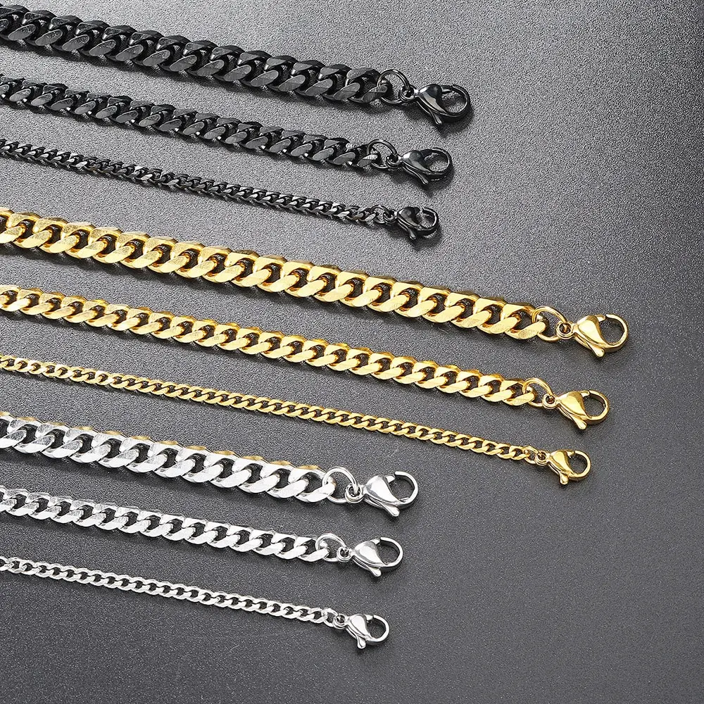 Men\'s Bracelet Homme Stainless Steel Cuban Link Chains Bracelets For Men Chain On Hand Accessories 3/5/7MM Jewelry