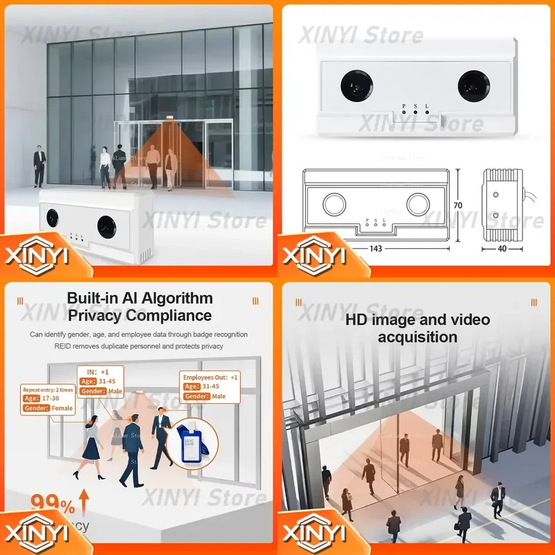 AI 3D Head and Shoulder Recognition Person Counter Sensor with Gender and Age Analysis and Repeat Filtering for retail stores