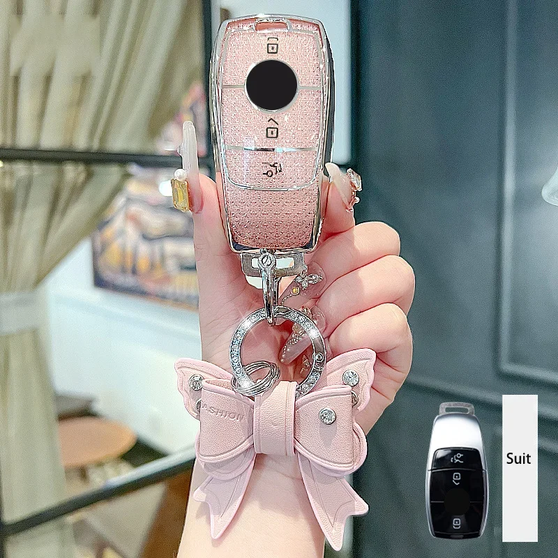 Pink Diamond Style TPU for Mercedes Benz A C E S G Class GLC CLE CLA GLB GLS W177 W205 W213 W222 X167 AMG Car Key Case Cover Fob