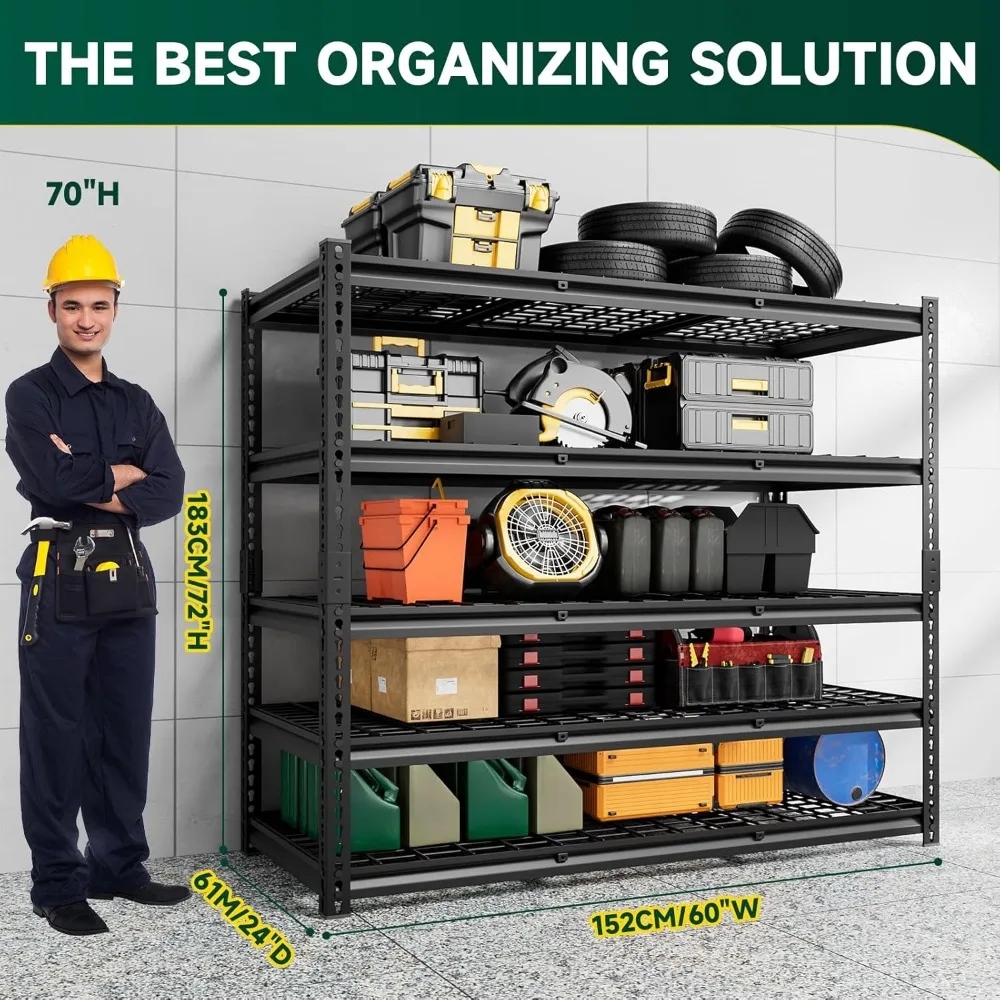 Étagères de rangement à 5 niveaux, 60 "L X 24" D X 72 "H, étagères de Garage de 3000lb, étagères et étagères de rangement en métal, étagère robuste réglable
