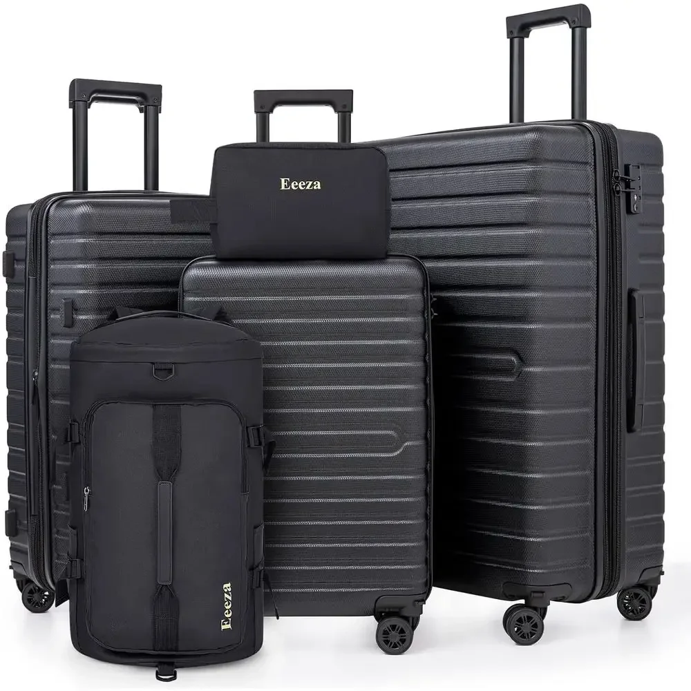 

Expandable 21-30 Inch 5-Piece Luggage Set with ABS Shell, TSA Lock, and Spinner Wheels - Black