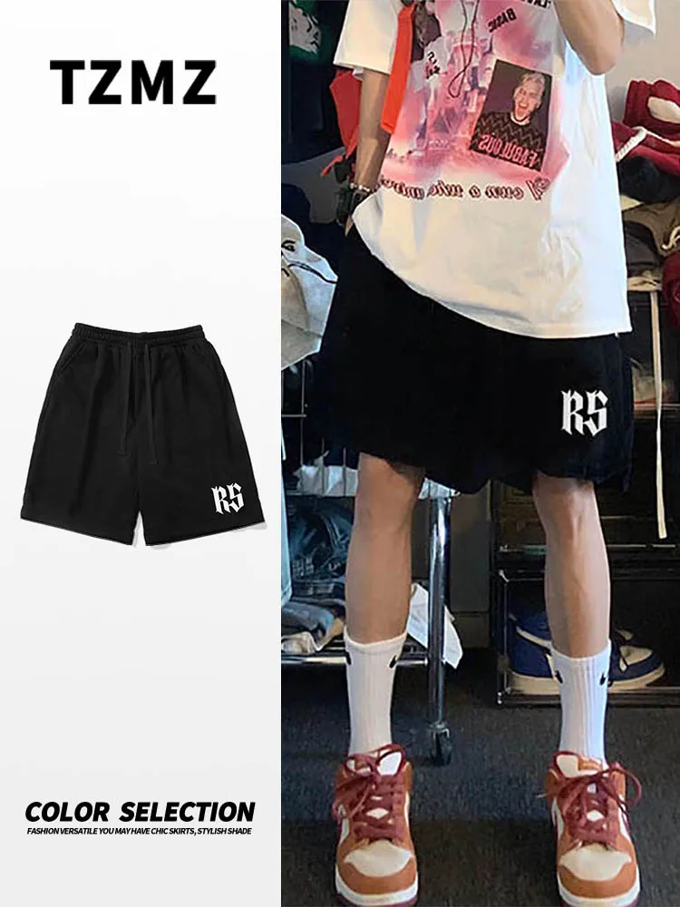 

Американские повседневные мужские хлопковые рта, летние свободные широкие баскетбольные спортивные прямые брюки с пятью брюками, дышащие, удобные, молодежные