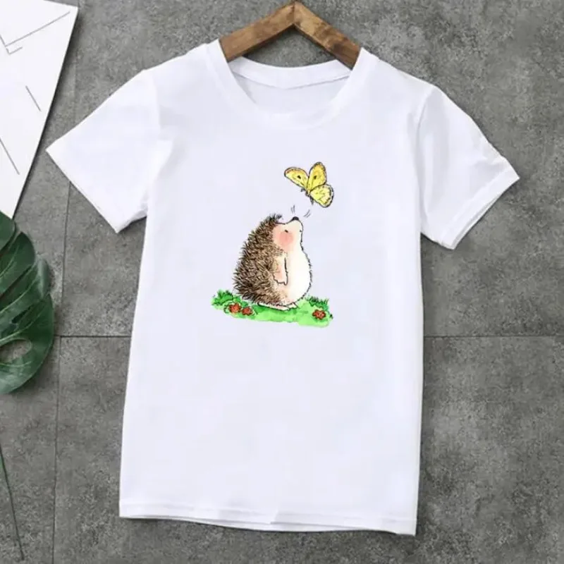 Fashion Unisex Summer T-shirt Cute Hedgehog Animal Cartoon Kids T-Shirts Short Sleeve Tops Print Boys Girls Tops