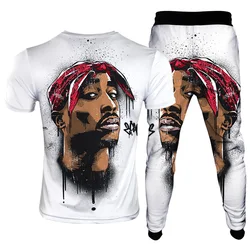 Tupac 2pac Hip Hop Music Rock Singer Kiss Band 3D Printing Tracksuit T-Shirt Pants 2Pcs Set Clothing Summer Male Oversized S-6XL