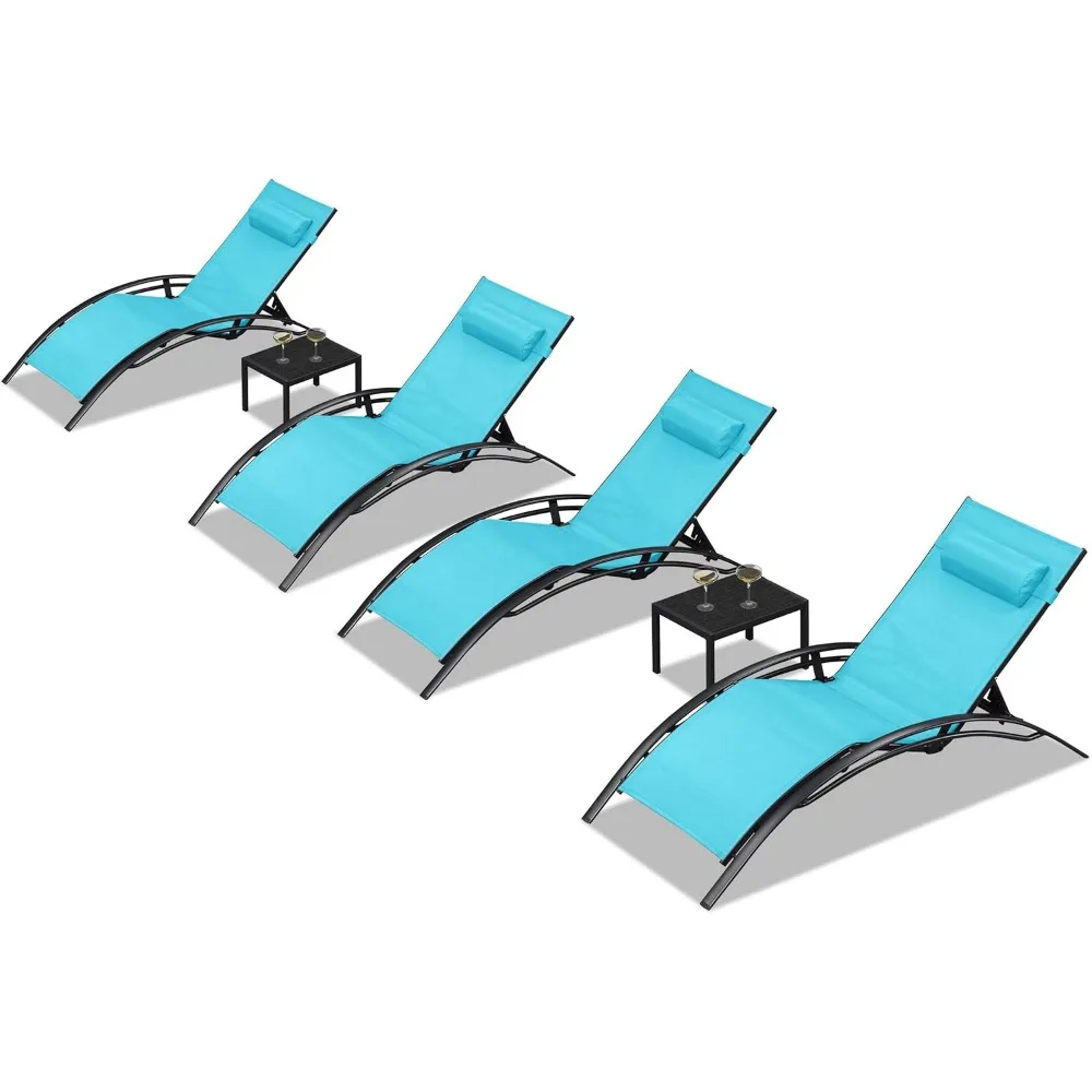 

Patio Oversized Chaise Lounge Chair Set with 2 Side Table Poolside Adjustable Recliner Chairs for Outside Beach Outdoor Pool Su
