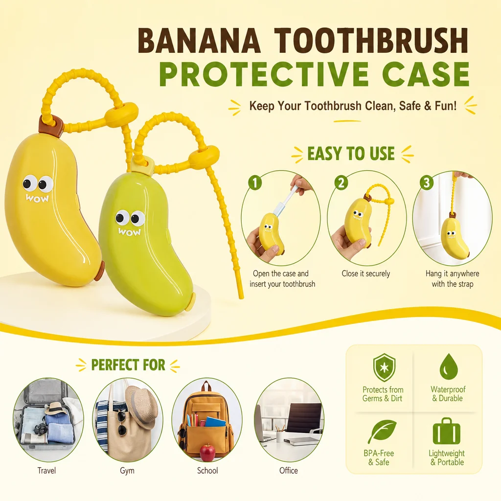 Banana-shaped silicone toothbrush cover, reusable dust-proof toothbrush head protector