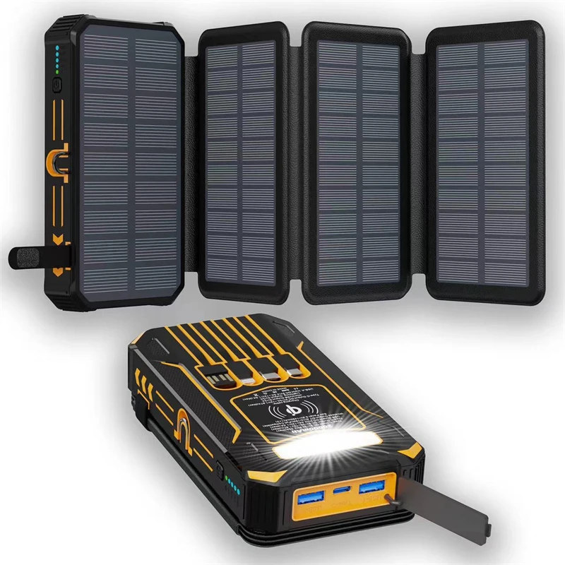 Solar Wireless Power Bank Dual USB with 4 Solar Panel 22.5W Fast Charging Powerbank Portable Induction Charger for iPhone 17 16