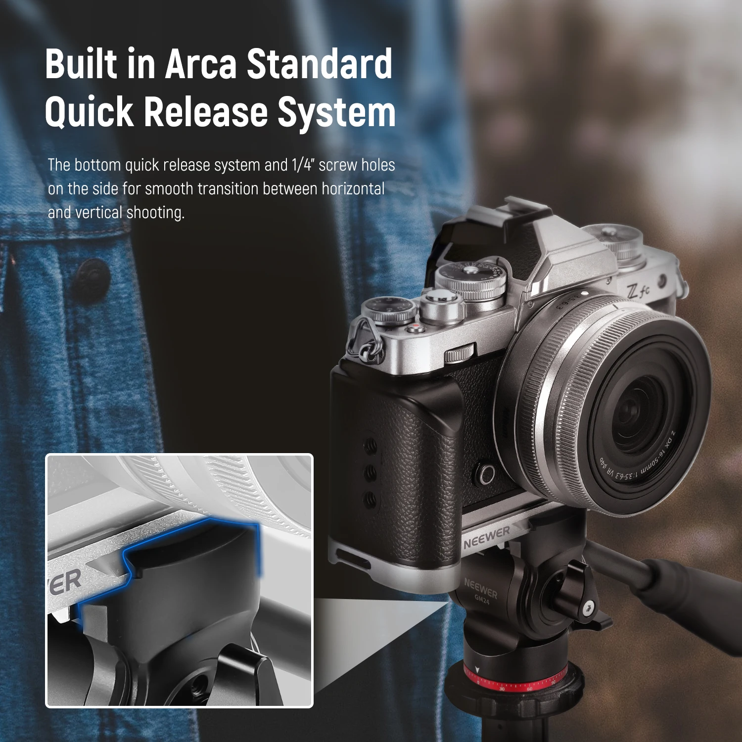 NEEWER Camera Grip for Nikon Z fc, Aluminum Alloy L Shaped Handgrip with Retro Leather Handle, For Nikon Z fc Mirrorless Camera