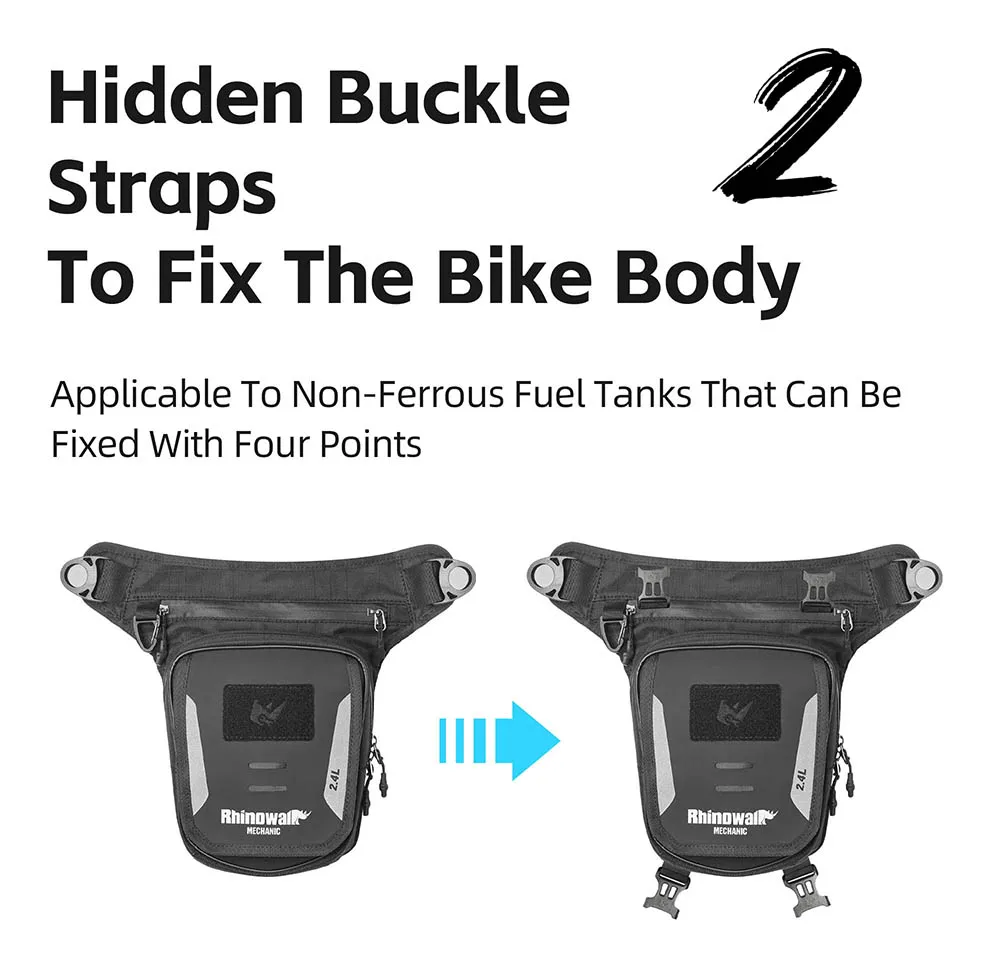 Rhinowalk Motorrad-Hüfttasche mit Drop-Bein, 2,4 l, mehrere Taschen, Motorrad-Tanktasche, nicht magnetische Riemeninstallation – Detail 10