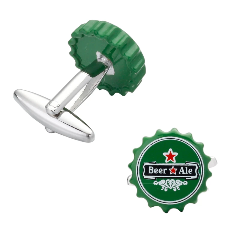 Men\'s French shirt cufflinks copper material fashion brand green beer bottle cap cufflinks clothing accessories wholesale