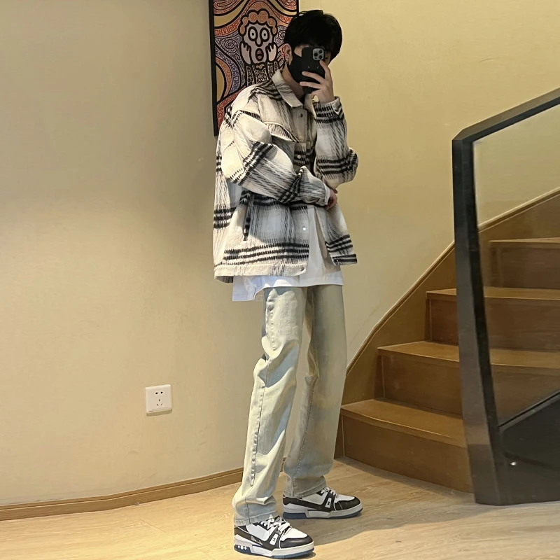 

American Vibe Slim Fit Yellow Clay Dyed Jeans Men's Micro Flared Straight Hiphop Slim Long Pants High Street Sle Casual Jeans