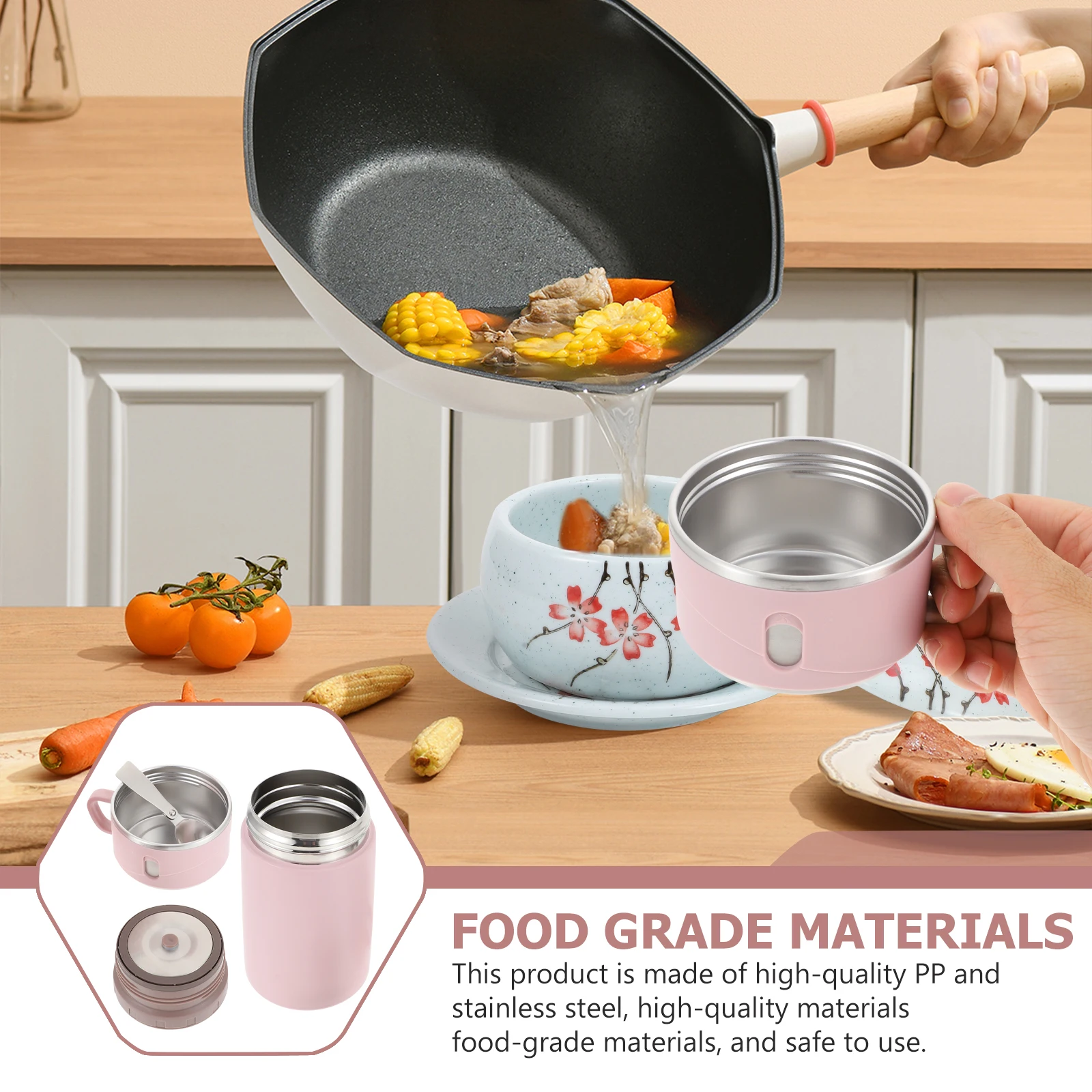 

1 set 500Ml Insulation Soup Cup Portable Stainless Steel Porridge Container For Breakfast Travel Bento Box Kitchen Supply