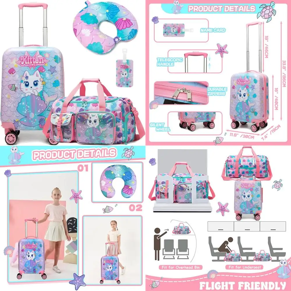 

Детский набор чемоданов из 3 предметов с твердым спиннером — 16 чемоданов для девочек и мальчиков, идеально подходит для путешествий и ручной клади