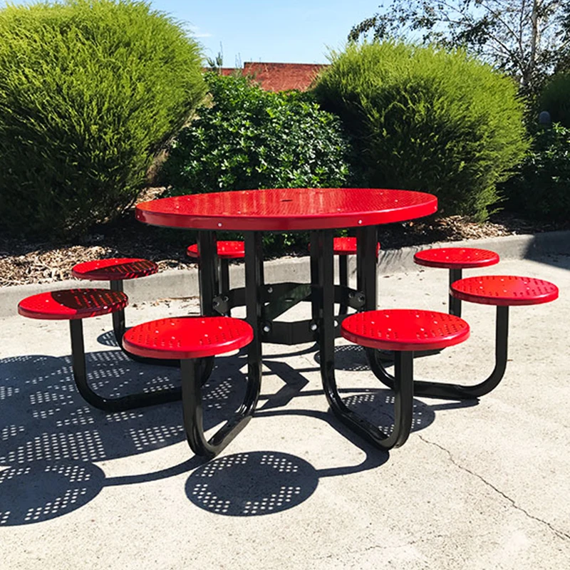 

Metal Park Dining Table Commercial Outdoor Dining Table with Bench Outdoor Leisure Table and Chair