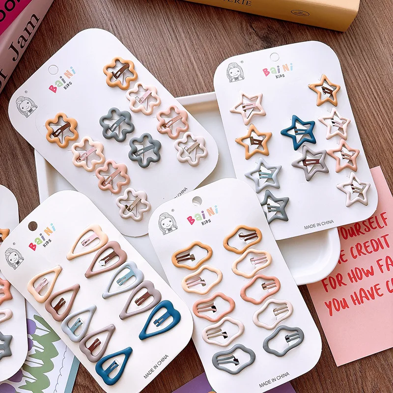 10Pcs/Set Baby Hairpins Girl Infant Simple Mini BB Clips Cute Love Hollow Bangs Side Clip Children Headwear Hair Accessories New