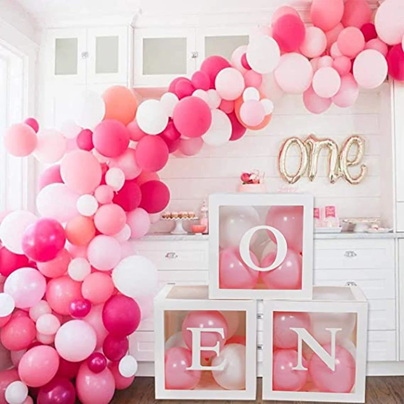 Boîte à ballons transparente avec lettres, décorations pour fête d'anniversaire, mariage, fête prénatale, garçon et fille, 1 an