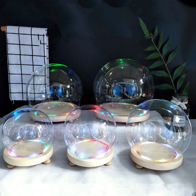 Free Shipping Small Packing Different Diameter Round Glass Dome Home Decoration Luminous Log Base Cover DIY Wedding Present Gift