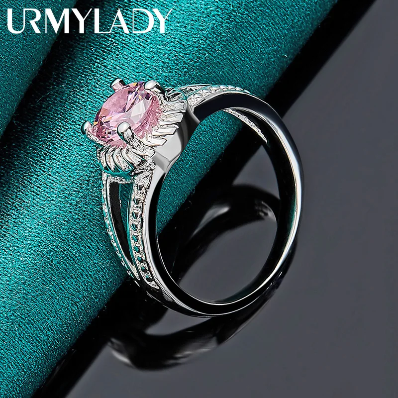 URMYLADY 925 Sterling Silver Charm Pink Zircon 7-10 # Ring For Women Lady Wedding Party Fashion Jewelry