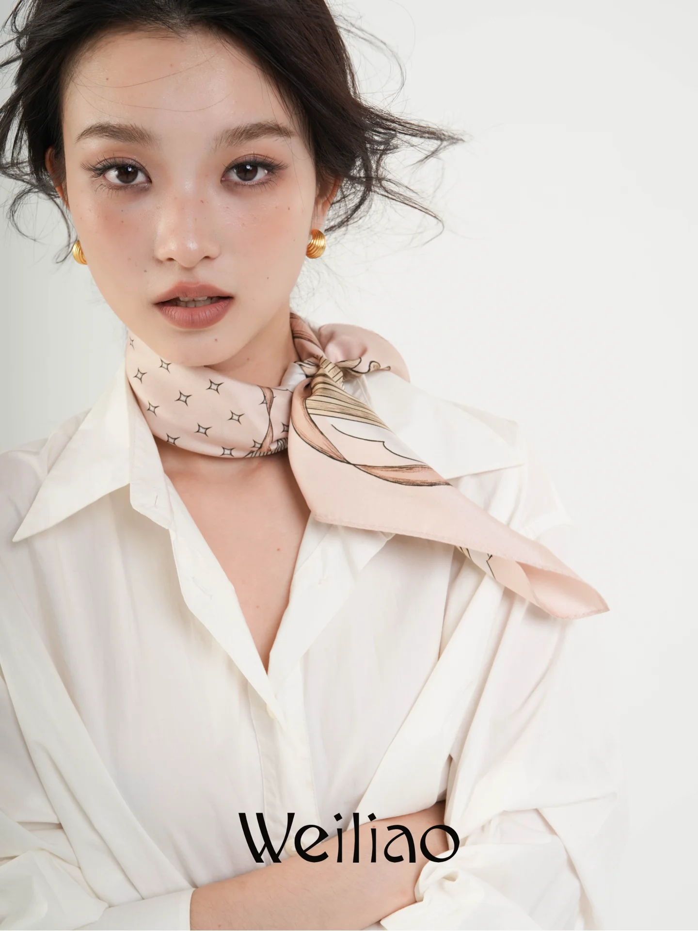 

Weiliao Original Starlight Roman Silk Scarf Light Pink Brown Heavyweight High-End Color Square Scarf Heavyweight Silk