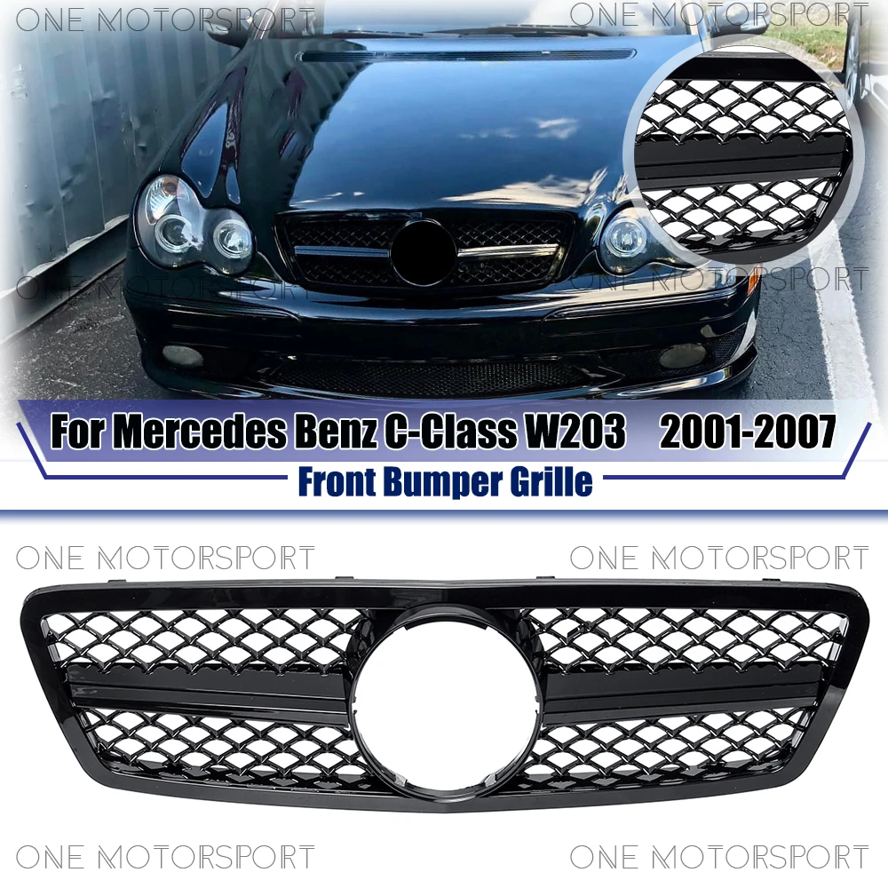 

Glossy Black Front Grille For Mercedes Benz C-Class W203 2001-07 C200 C230 C240 C280 C320 AMG Style Racing Grille Bumper Grille