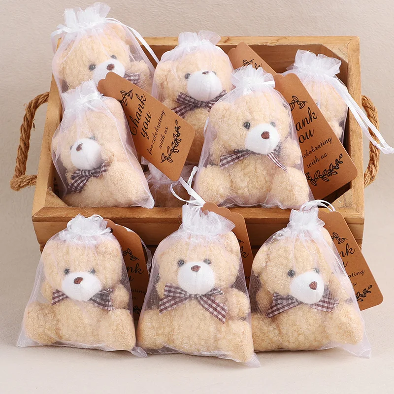 

10/20/30set Plush Teddy Bear keychain Transparent Hard Gauze Bag Thank Label Pendant Birthday Party Gift Baby Shower Souvenir