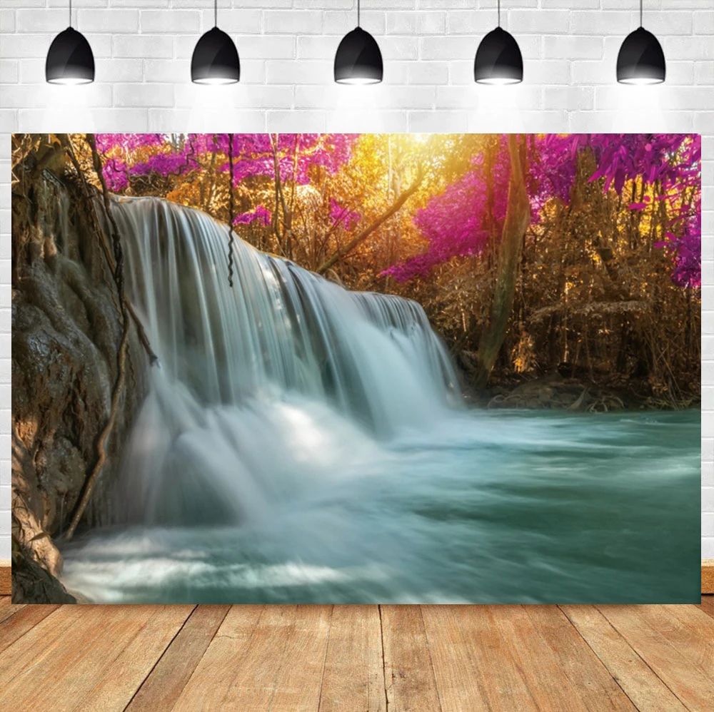 

Laeacco Autumn Landscape Fall Scenery Forest Trees Waterfall Photography Backdrops Portrait Photophone Photographic Backgrounds