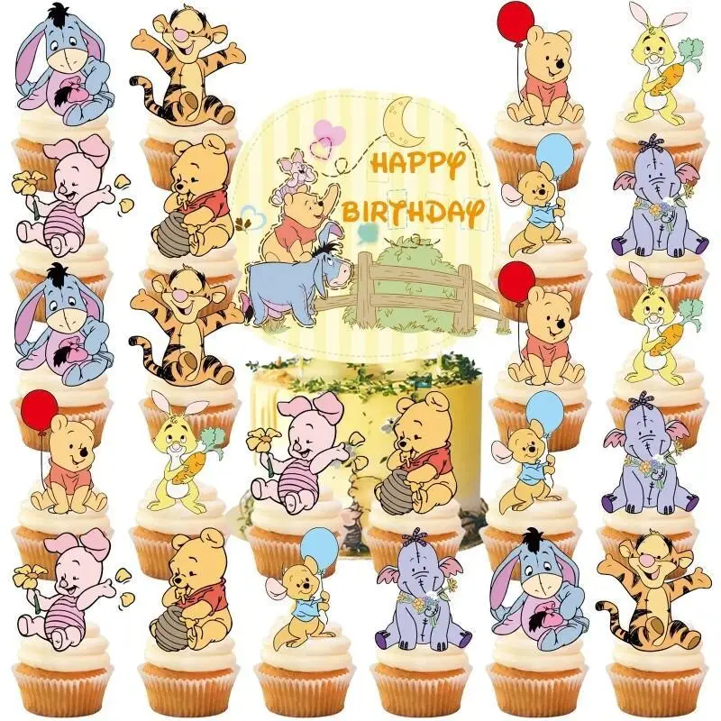 New Winnie the Pooh Cupcake Toppers Winnie the Pooh Birthday Decorations Winnie the Pooh Theme Party Supplies view 2