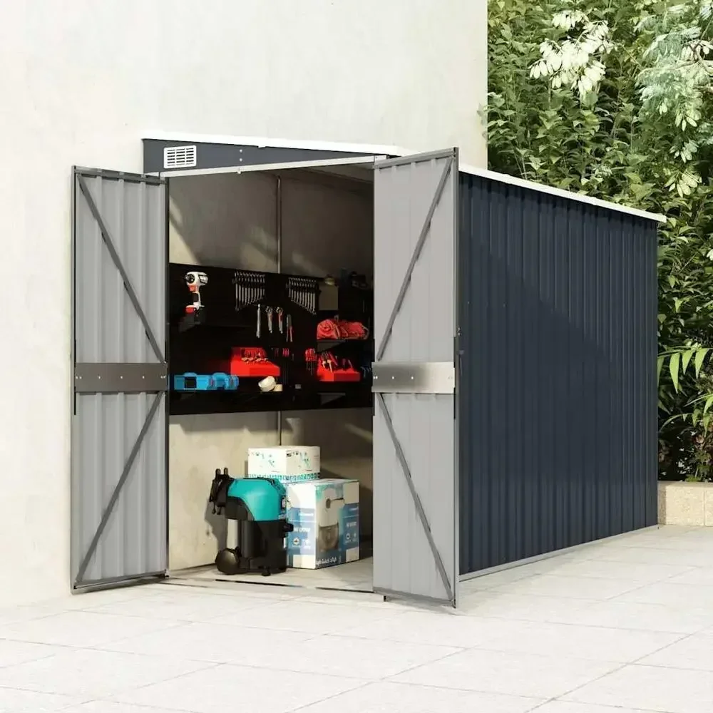 Anthracite Steel Outdoor Wall-Mounted Garden Shed with Lockable Doors