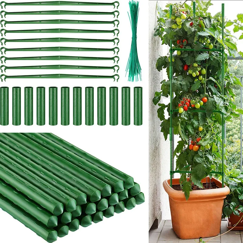 Garden Stakes Plant Support Plastic Coated Steel Plant Stake 15.7 Inch Plant Stakes Set For Climb Plant (145 Pieces)