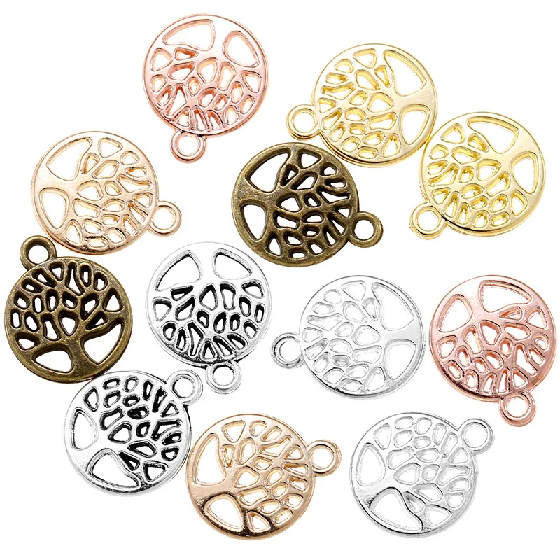 

100pcs 13x11mm 316 Stainless Steel Gold Plated Life Tree Small Charms Pendant For Necklace DIY Jewelry Making Findings