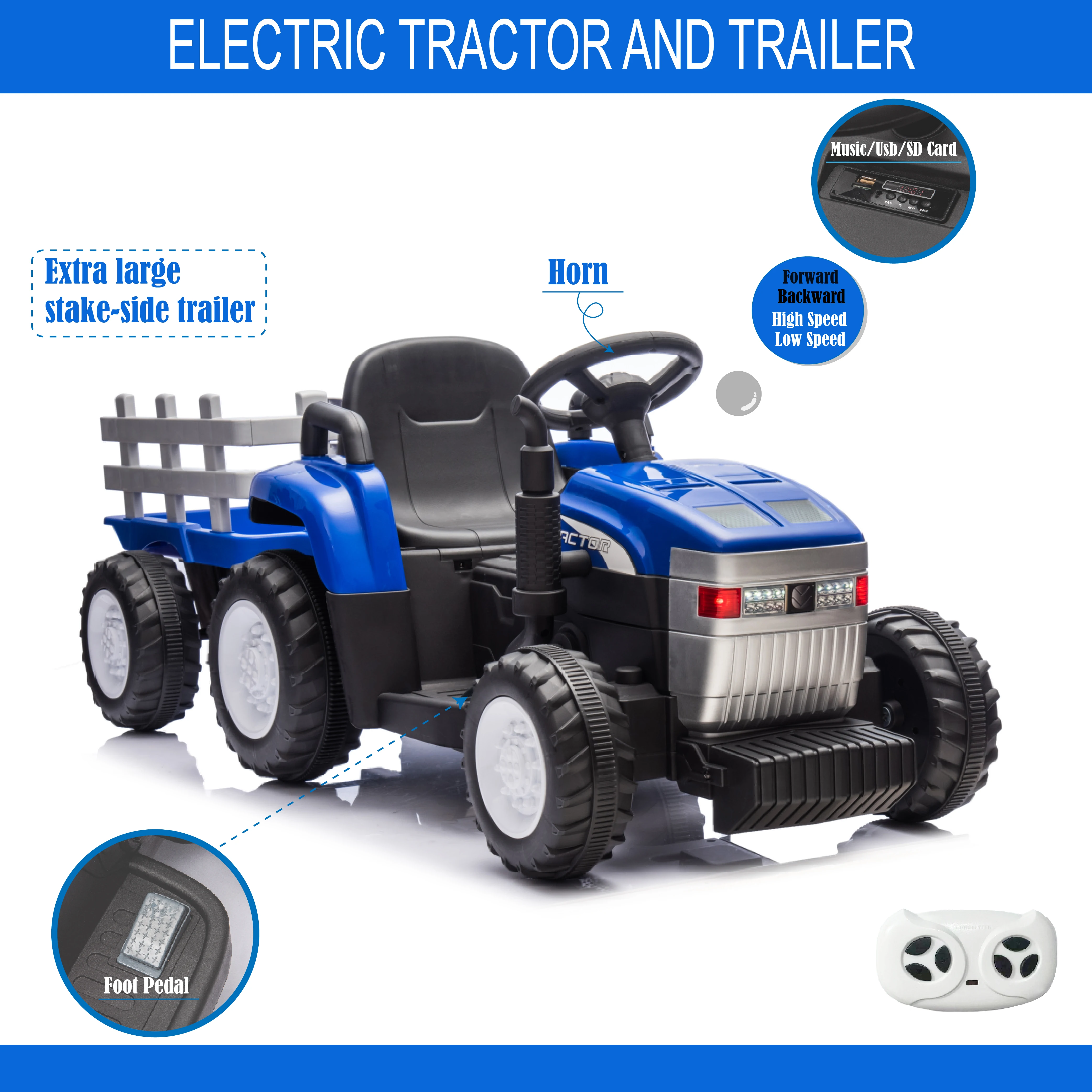 Tracteur jouet avec remorque pour enfants, véhicule électrique EbVehicles, télécommande, voiture à moteur pour touristes, 12V, batterie 7Ah, 62, 2x35W