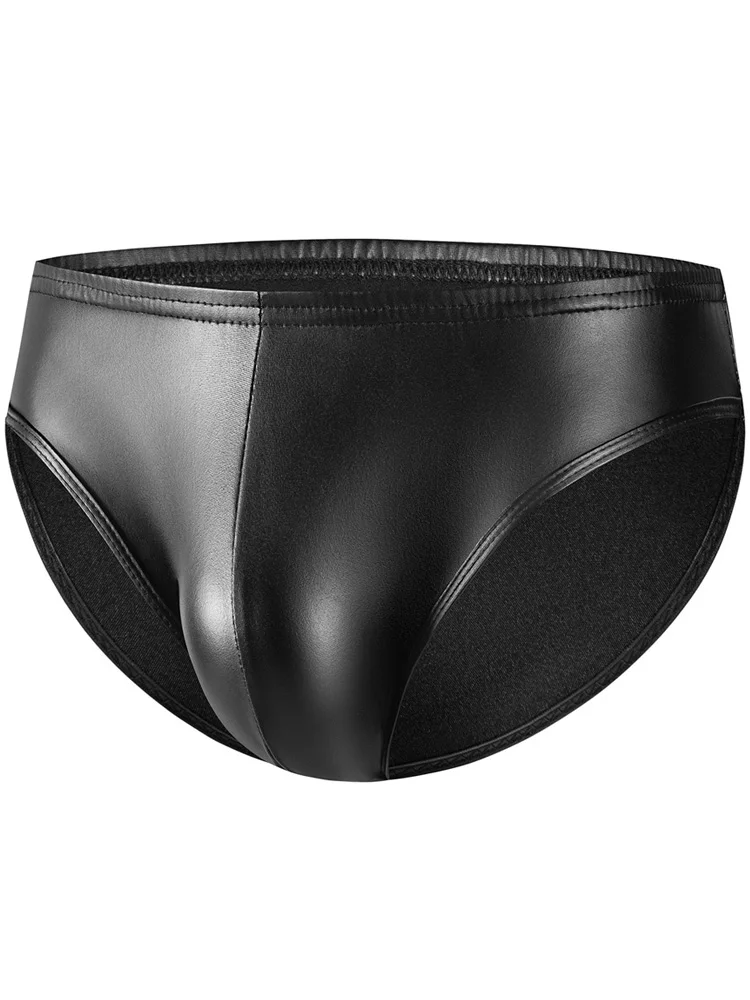 

S-5XL PU Faux Leather Mens Bikini Briefs Trunks Slips Tights Hot Sexy Underwear Jockstrap Calzoncillos Ropa Panties Tanga Thong