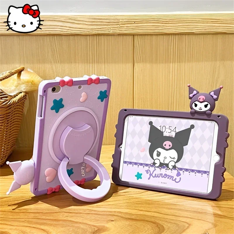 Kawaii Sanrio Kuromi Ipad Case Anime Fashion Silicone Stand Accessories for Ipad Pro 2022 2021 2020 Air 3 4 5 6 Anti Fall Case