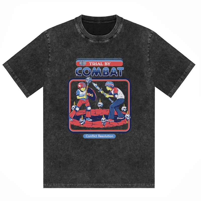 Y2k European and American Dark Illustration Interesting Alien American Retro Wash Old Oversize High Street Loose Men T Shirt